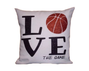 LOVE the Game BASKETBALL GLITTER Pillow -  girl basketball team recognition basketball decor