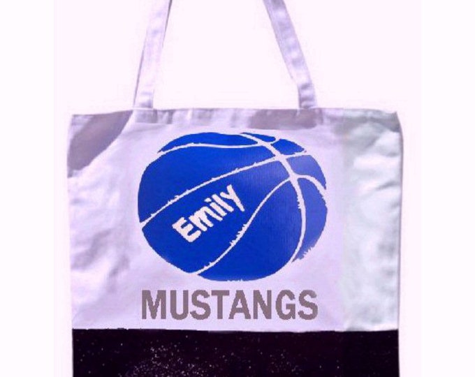 Glitter Tote Bag Custom Printed Large Heavy Duty Girls Personalized Basketball | Gym Shoulder Bag | Christmas Gift | Basketball Coaches Gift