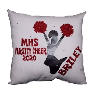 Cheerleader  Gift Girls PERSONALIZED CHEER PILLOW  3 Lines Of Print  Custom Colors Cheer Squad Team  Presents