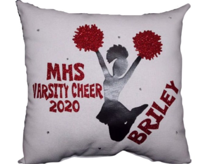Cheerleader Christmas Gift Girls PERSONALIZED CHEER PILLOW  3 Lines Of Print  Custom Colors Cheer Squad Team Christmas Presents