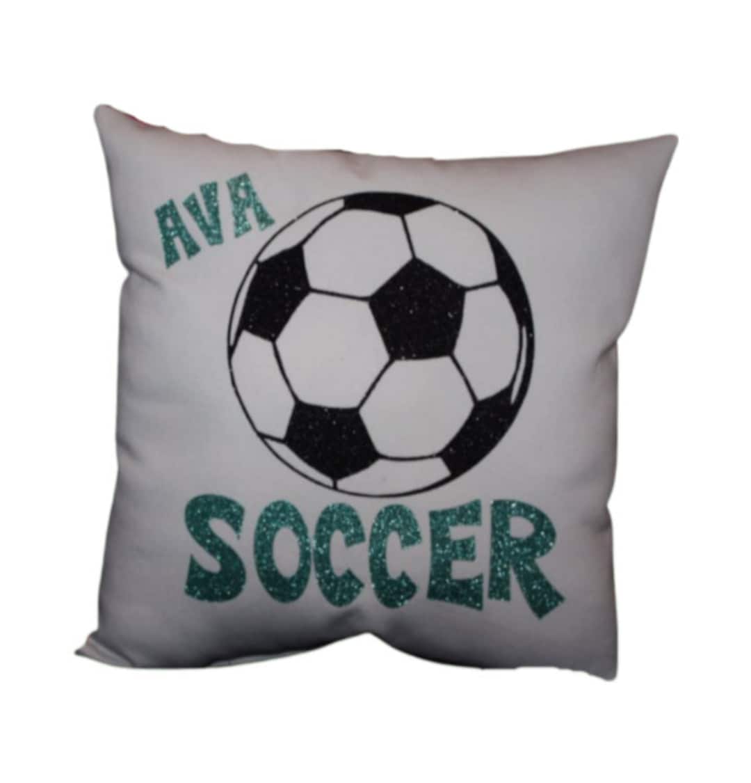 Personalized Soccer Pillow for Guys or Girls Printed in Flat or Non Flaking Glitter Team