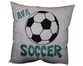 Personalized Soccer Pillow for Guys or Girls printed in flat or non flaking glitter -  Team Recognition -  Birthday Christmas gift