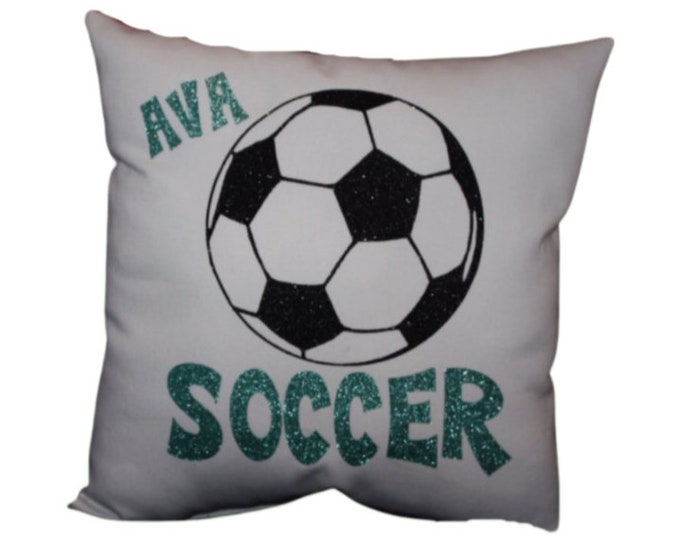 Soccer Christmas Gift Personalized Soccer Pillow for Guys or Girls printed in flat or non flaking glitter