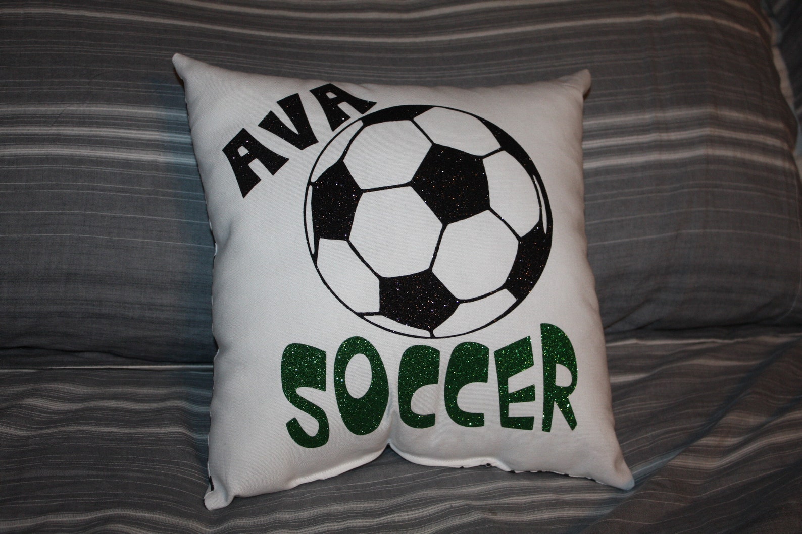 Personalized Soccer Pillow from Pillowshack printed in non Etsy