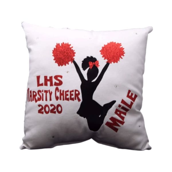 Personalized Cheerleader with bow Gift Pillow Cheer Room Décor Senior Gift for Cheer Team Bulk Custom Print Teen Girl Gift from Cheer Coach
