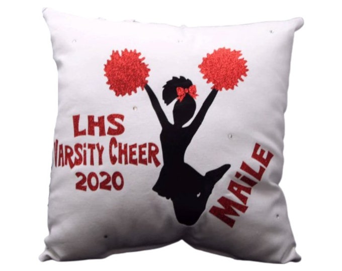 Personalized Cheerleader with bow Gift Pillow Cheer Room Décor Senior Gift for Cheer Team Bulk Custom Print Teen Girl Gift from Cheer Coach