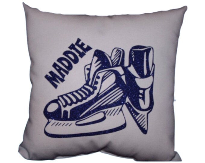 Hockey Christmas Personalized HOCKEY SKATES pillow hockey player boys or girls skates skating decor  Hockey Players Christmas Gift