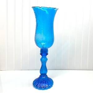 Empoli peacock blue floral hurricane lamp