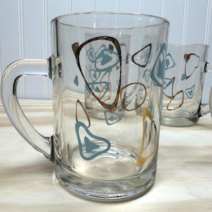 Set of five midcentury Federal Glass Capri mugs