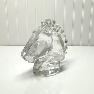 Swedish Pukeberg heavy crystal, art glass horse head sculpture