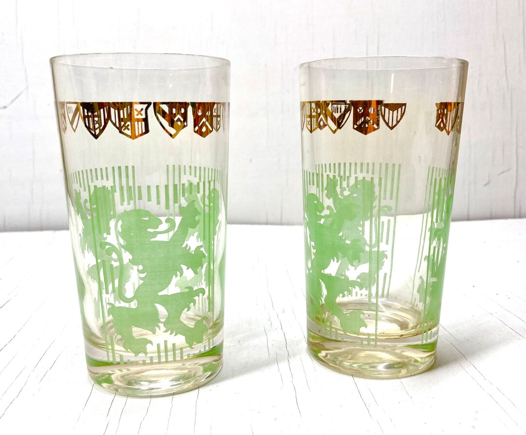 Pair of Unique Highball Glasses With Green Dragons and Gold Etsy