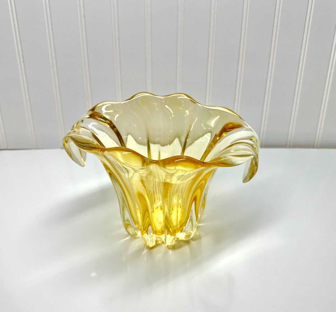 Heavy Honey/amber Blown Art Glass Flower Bowl Vase Etsy