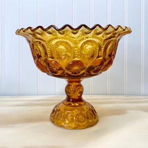 Vintage amber L.E. Smith moon and stars footed candy dish or compote