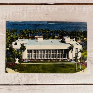 Vintage Postcard - Library in Bayfront Park Miami Florida - 1955 - Stamp
