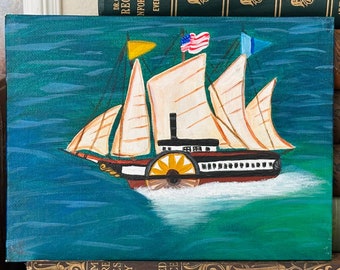 Americana Steamer Ship Painting - Original Art - Unframed - Canvas Panel