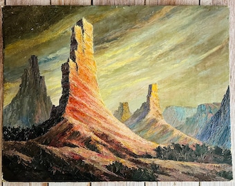 Vintage Painting - Desert Landscape - Monument Valley - Garden of the Gods - Southwest - Original Art - Vintage Decor