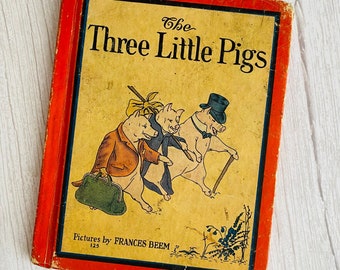 1936 - Three Little Pigs - Children's Books - Illustrated by Frances Beem - Antique Book - Mini