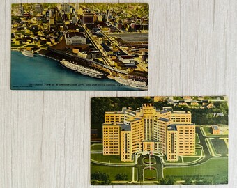 Buffalo NY Vintage Linen Postcards - Waterfront and Downtown and The Veterans Administration Hospital - Ephemera
