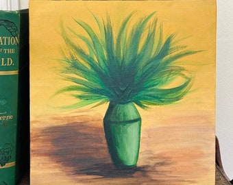 Green Plant in Vase - Original Art - Unframed - Canvas Panel