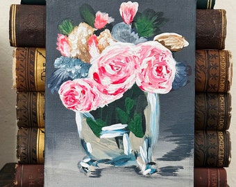 Manet Inspired Painting - Vase with Floral Arrangement - Impressionist - Impasto - Original Art - Unframed - Canvas Panel