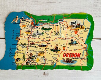 Vintage Postcard - Oregon State - Oversize - Rigid - Unused - Salem - Eugene - Die Cut