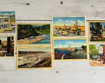 California Vintage Linen Postcards - San Francisco - Russian River - Death Valley - Hollywood - Redwoods -Ephemera