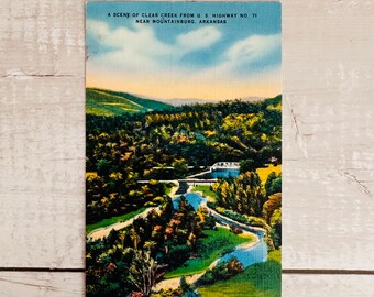 A Scene Of Clear Creek U.S. Highway 71 Near Mountainburg - Arkansas - Vintage Postcard - Linen