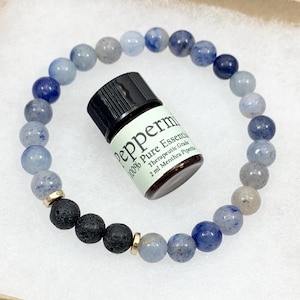 Aventurine Essential Oil Diffuser Bracelet, Handmade Blue Beaded Gemstone Aromatherapy