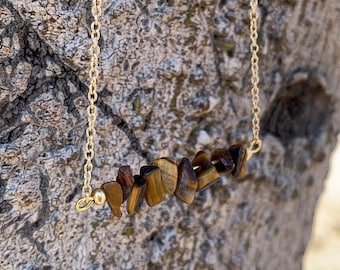 Delicate Tigers Eye Birthstone Necklace – November Boho Gemstone Jewelry