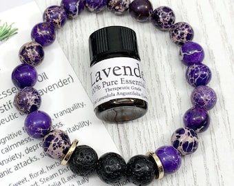 Jasper Essential Oil Diffuser Bracelet, Handmade Purple Beaded Gemstone Aromatherapy Jewelry