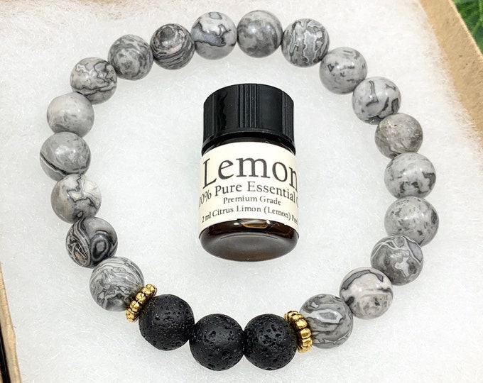 Silver Crazy Lace Agate Oil Diffuser Bracelet, Lava Stone Diffuser, Aromatherapy Jewelry (8mm)