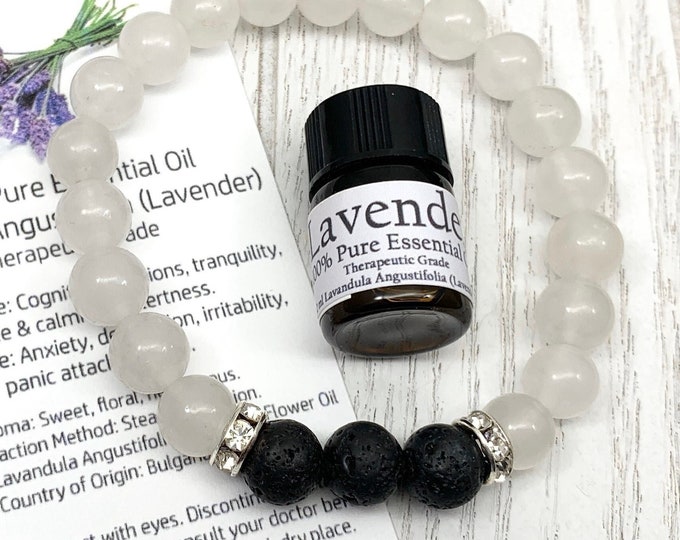 Crystal Clear Quartz Oil Diffuser Bracelet, Lava Stone Diffuser, Aromatherapy Jewelry (8mm)