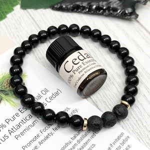 Obsidian Essential Oil Diffuser Bracelet, Handmade Black Beaded Gemstone Aromatherapy Jewelry