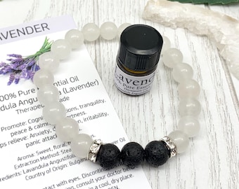 Clear Quartz Essential Oil Diffuser Bracelet, Handmade Crystal Beaded Gemstone Aromatherapy Jewelry