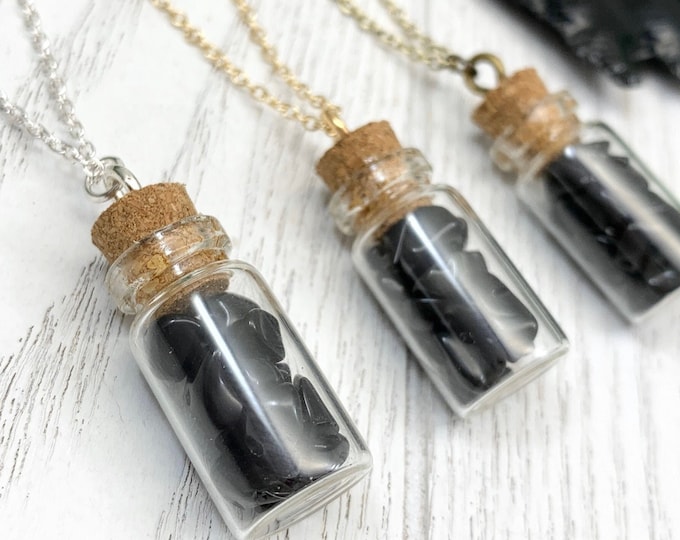 Dainty Black Obsidian Bottle Necklace
