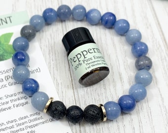 Aventurine Essential Oil Diffuser Bracelet, Handmade Blue Beaded Gemstone Aromatherapy