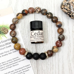 Jasper Essential Oil Diffuser Bracelet, Handmade Leopard Skin Beaded Gemstone Aromatherapy Jewelry