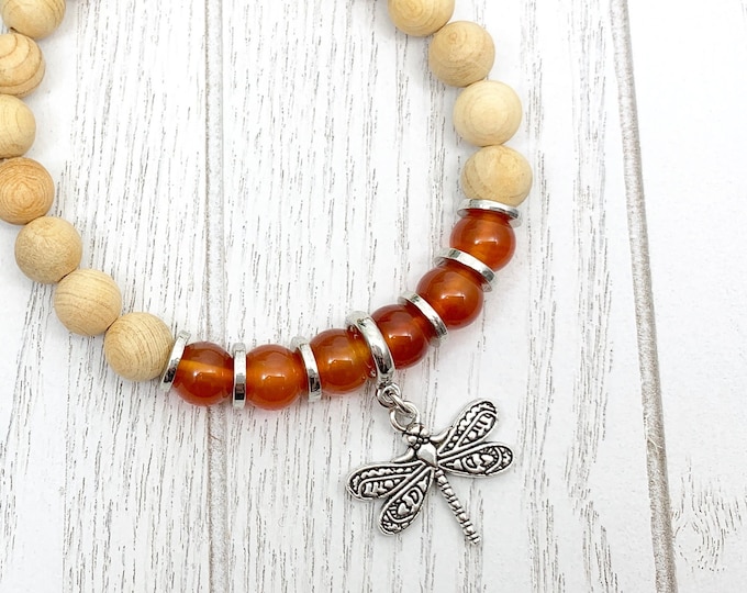 Carnelian Uplifting Dragonfly Miscarriage Bracelet, Pregnancy Loss & Grief Gift, Sandalwood Miscarriage Jewelry