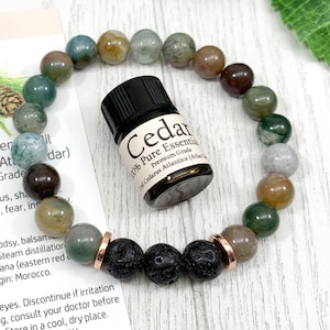 Agate Essential Oil Diffuser Bracelet, Handmade Green Beaded Gemstone Aromatherapy Jewelry