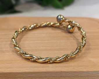 Vintage Gold Twist Swirl Bangle Cuff - Formal Mid Century Glam