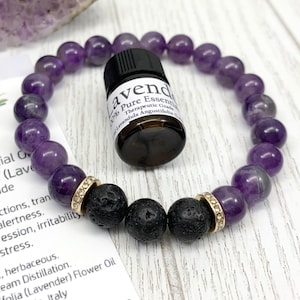 Amethyst Essential Oil Diffuser Bracelet, Handmade Purple Beaded Gemstone Aromatherapy Gift
