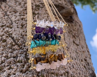 Personalized Birthstone Necklace with Rainbow Gemstones, Delicate Crystal Jewelry