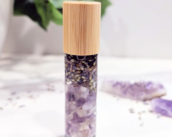 Lavender Essential Oil Body Roller - Amethyst and Lavender Petals