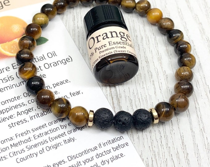 Brown Tiger's Eye Oil Diffuser Bracelet, Lava Stone Diffuser, Aromatherapy Jewelry (6mm)