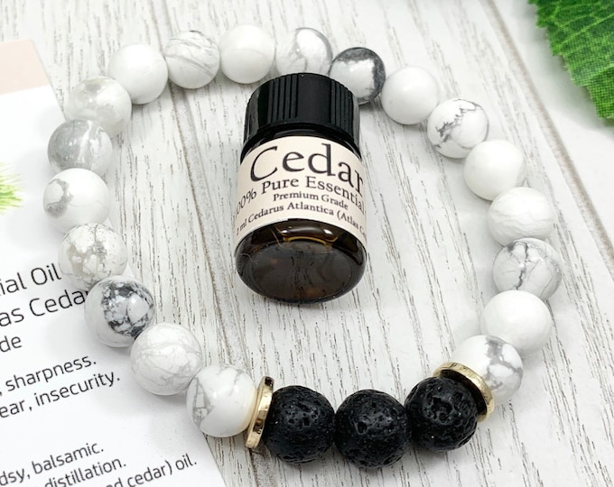 White Howlite Oil Diffuser Bracelet, Lava Stone Diffuser, Aromatherapy Jewelry (8mm)