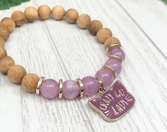 Crazy Cat Lady Charm Bracelet with Quartz | Cat Lover Gift | Cat Jewelry