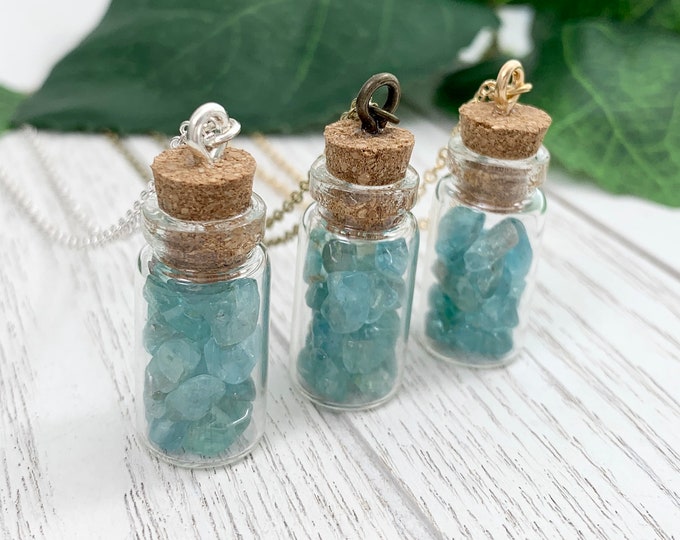 Blue Apatite Bottle Pendant Necklace