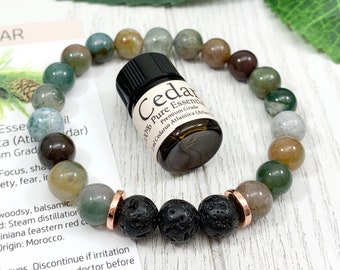 Agate Essential Oil Diffuser Bracelet, Handmade Aromatherapy Jewelry, 8mm Green Beaded Gemstone