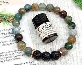 Confidence Essential Oil Diffuser Bracelet Gift Set, Indian Agate Essential Oil Bracelet, Healing Crystals, Aromatherapy Jewelry