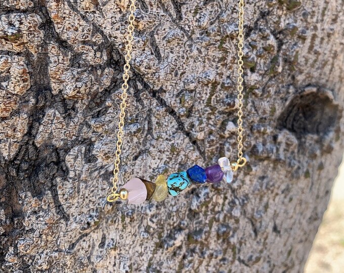 Dainty Rainbow Crystal Chip Necklace - Gemstone Pendant Necklace